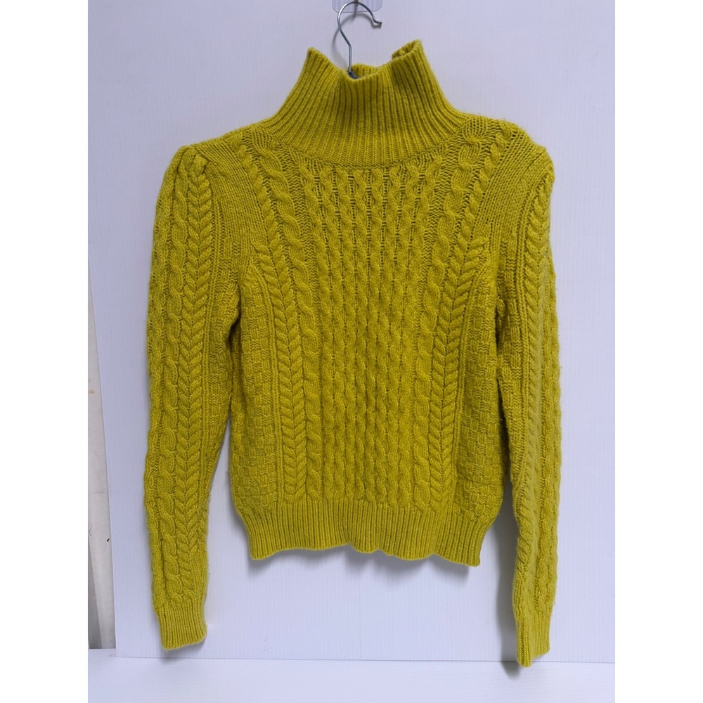 Ann Taylor Mustard Yellow Cable Knit Turtleneck Sweater Women XS Puffed Shoulder